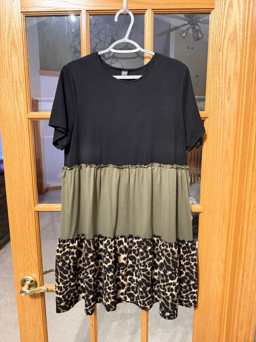 Black, Olive & Leopard Tiered Midi Dress